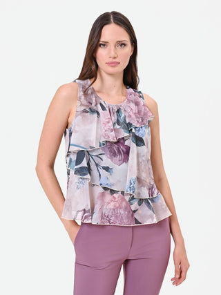 Dusty Rose Floral-Print Ruffle Top