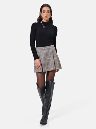 Taupe Checked Viscose-Blend Skort