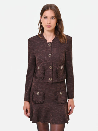Dark Brown Cropped Basketweave Jacket
