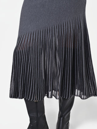 Dark Grey Pleated Viscose Midi Skirt