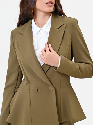 Militärgrüne Jacke mit Schößchen aus Scuba-Material in Crepe-Optik
