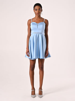 Light Blue Flared Dress in Structured Satin