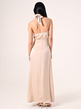 Abito Lungo in Raso Beige Chiaro