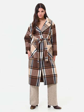 Dark Brown Check Wrap Coat