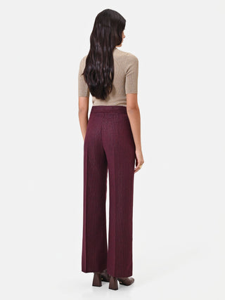 Pantalone in misto viscosa bordeaux gessato