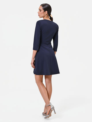 Navy Blue Wrap Dress with Piercing Detail