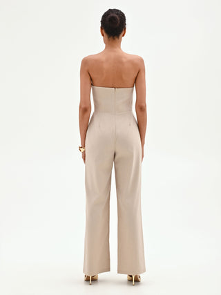 Tuta a fascia beige chiaro con gamba larga