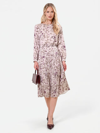 Robe plissée vieux rose à imprimé botanique