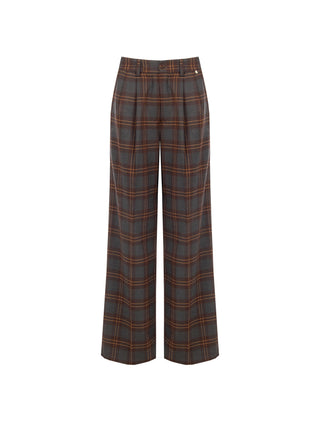 Pantalone a palazzo marrone con motivo check