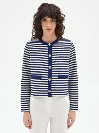 Giacca blu in maglia a righe