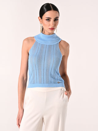 Light Blue Openwork Knit Top