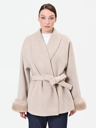 Cappotto corto a vestaglia tortora beige