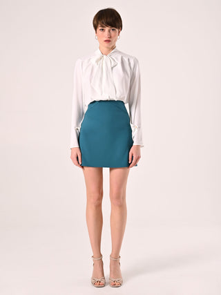 A-line Mini Skirt in Royal Green Technical Fabric