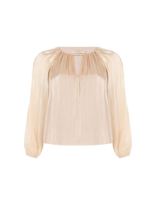 Blouse Curvy en satin beige taupe avec détail bijou