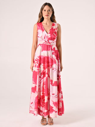 Robe longue imprimé fleuri rose pâle