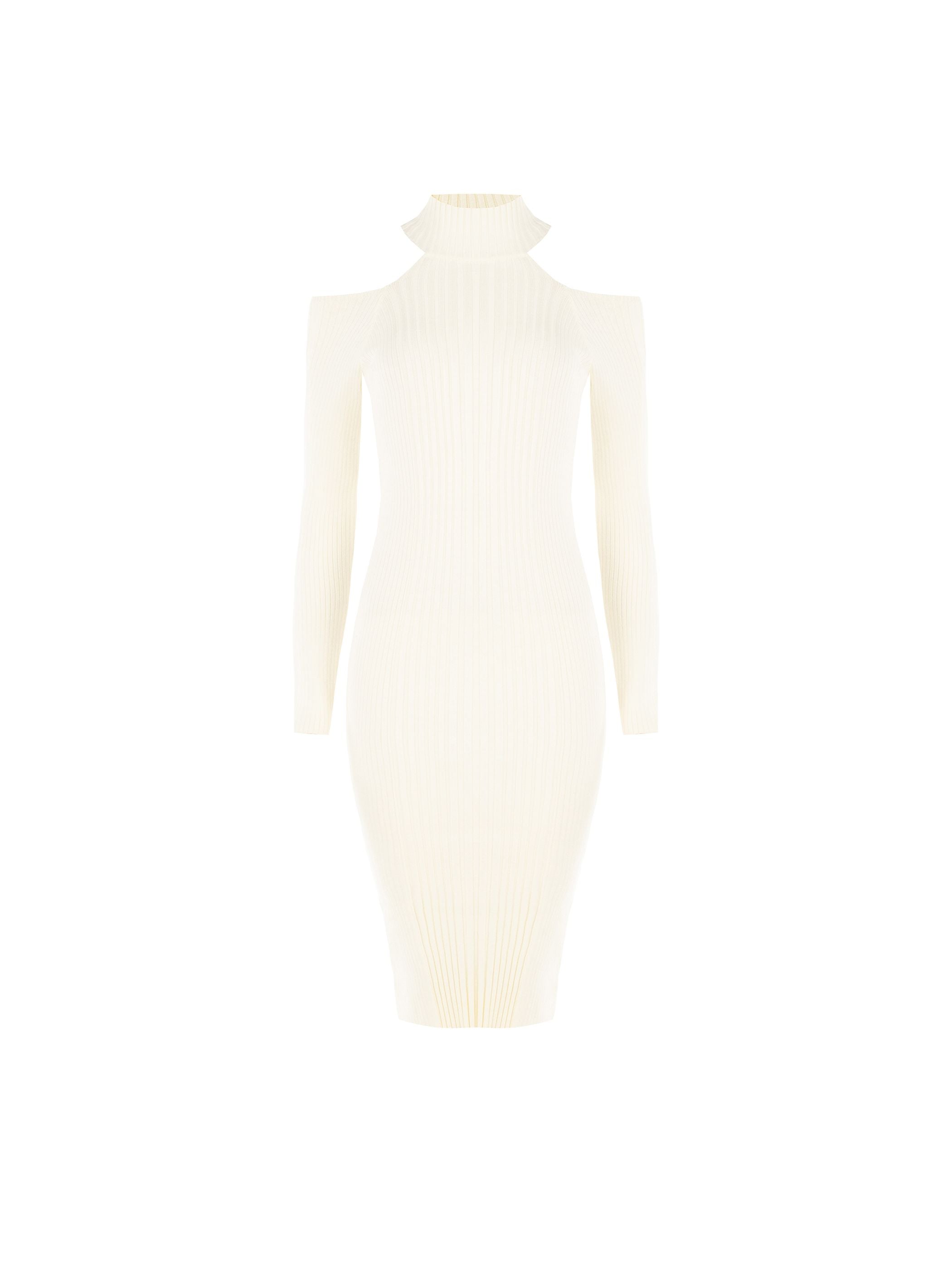white ribbed knit midi dress Cream Viscose with Cut-Outs – Rinascimento 344455