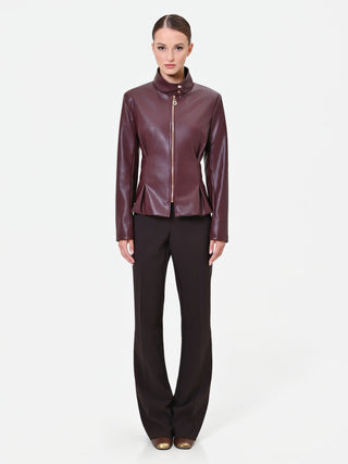 Bordeauxrote Kunstlederjacke mit Schößchen