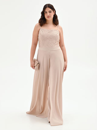 Tuta Curvy tortora beige con corpetto in pizzo