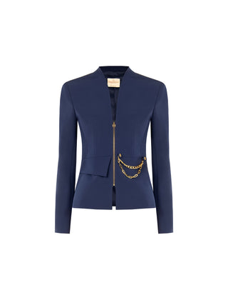 Veste structurée bleu marine avec détail chaîne