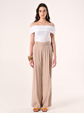 Weite Hose aus Modalgemisch in dunklem Beige