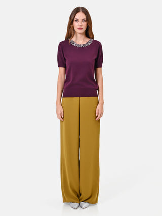 Maglia in viscosa bordeaux con scollo gioiello