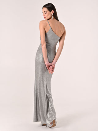 Robe longue à une épaule argentée
