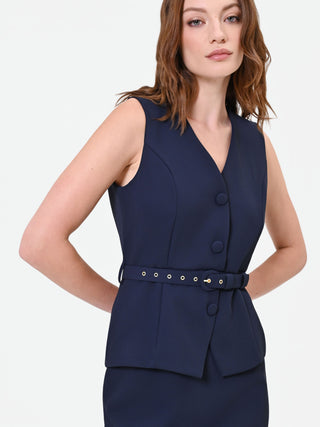 Robe midi bleu marine effet deux pièces