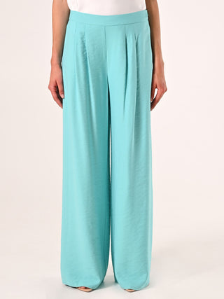 Pantaloni Ampi Verde Acqua in Misto Viscosa effetto Crinkle
