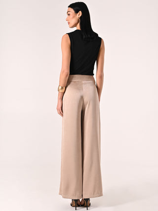 Pantaloni Ampi in Envers Satin Beige Scuro