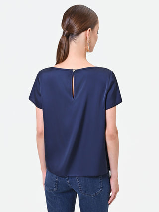 Navy Blue Fluid Satin Blouse