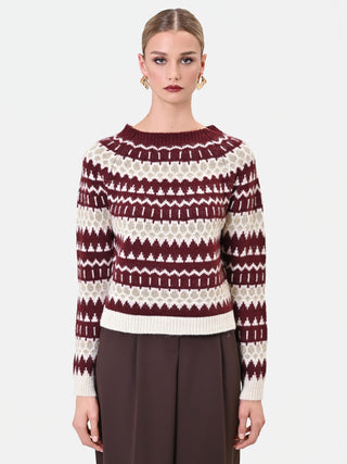 Jacquard-Pullover in Bordeaux mit geometrischem Muster
