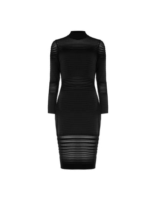 Black Viscose Sheath Dress with Sheer Panels
