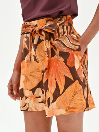 Orange Tropical Print Shorts