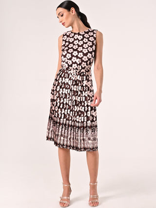Robe midi plissée imprimé fleuri chocolat