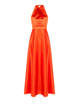 Robe longue orange en satin
