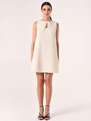 Robe beige clair en tweed à micro paillettes