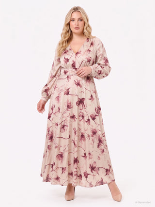 Long curvy dress with floral print
