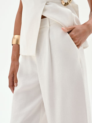 Pleated White Palazzo Trousers