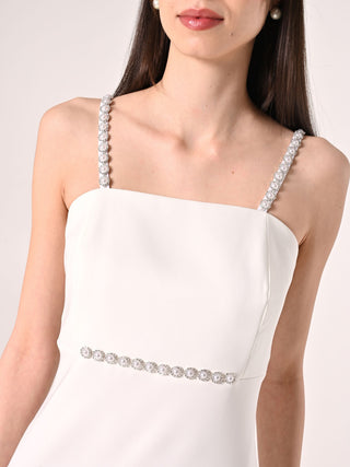 White Sheath Dress with Rhinestone Details