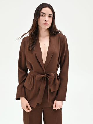 Chocolate Belted Shawl Lapel Jacket