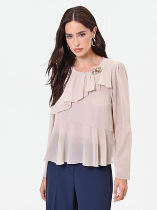 Taupefarbene Bluse mit asymmetrischer Rüsche