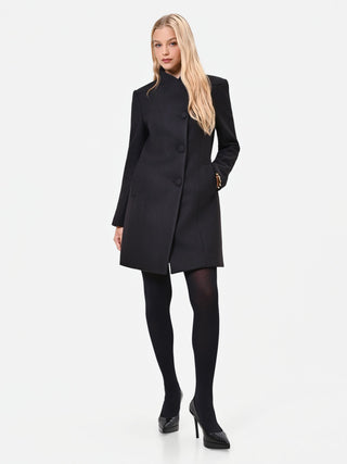 Black Velour Coat with Stand Collar