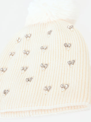 Cappellino bianco con cristalli e pompon
