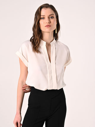 White Blouse with Mandarin Collar