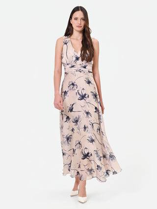 Long Blue Floral Print Dress