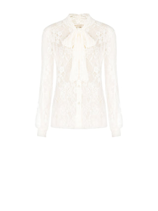 Camicia in pizzo panna con collo lavallière