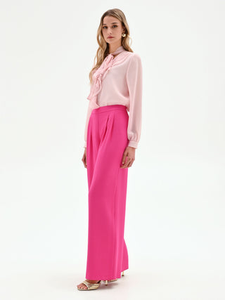 Pantalón palazzo fucsia de talle alto en poliviscosa