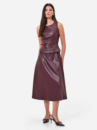 Abito midi in similpelle rosso bordeaux