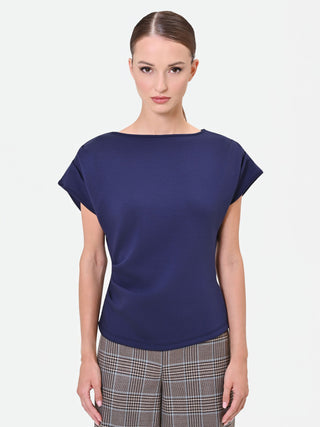 Navy Blue T-Shirt with Asymmetric Draping