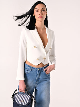 White Double-breasted Jacket in Technical Fabric